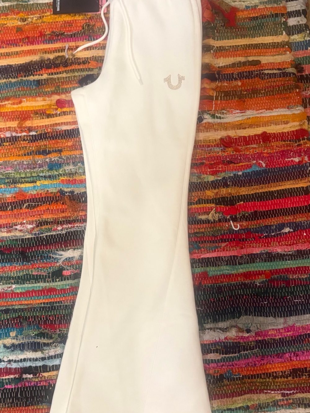 True Religion White Sweatpants with Embellished Horseshoe
